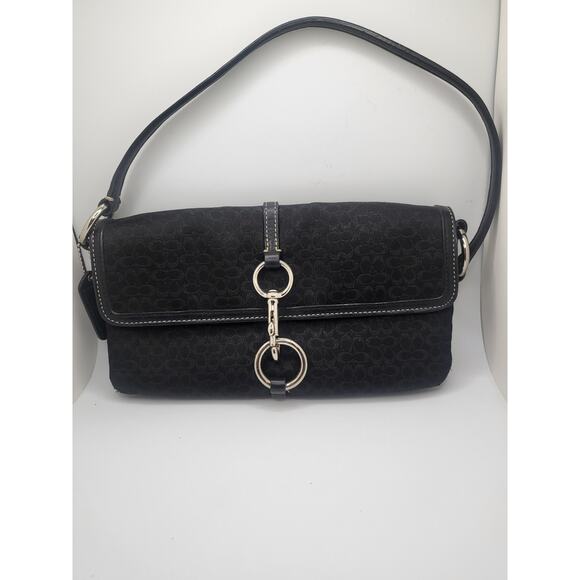 Coach Handbags - Vintage Coach Hampton Bag Logo Fabric Black Jacquard Monogram Silver Hardware